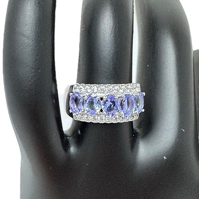 Stauer Karatu 5 Stone Tanzanite Ring Clear Accent Stones Sterling Silver 7