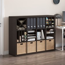 Furinno CUBICLE H-Shelf Cube Organizer 2-Tier Shelf Accessory Black Dark Oak