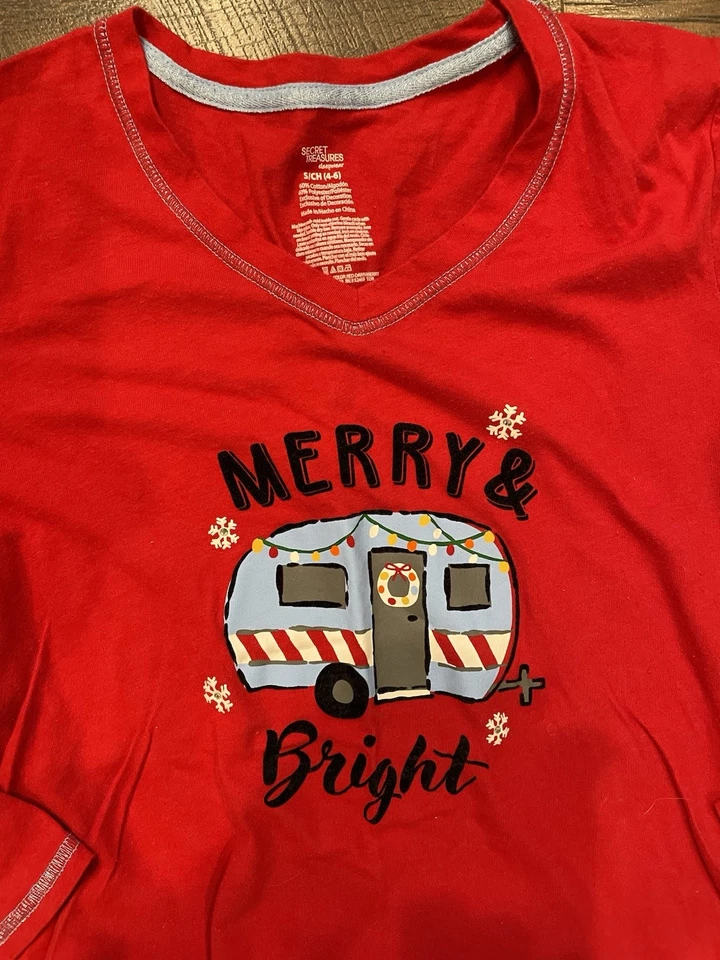 CAMPING Christmas PJs Pajama Set WOMENS SIZE SMALL 4 6 Long Sleeve PANTS Campers - Image 3 of 3