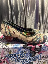 Irregular Choice Euro 40 Pink&Multicoloured Floral “Patty” Low Perspex Heels