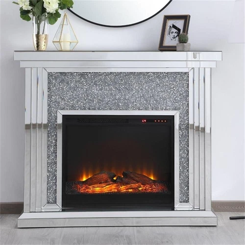 Elegant Decor Modern 47.5" Dazzling Mirrored Faux Log Fireplace Mantle - Picture 7 of 12