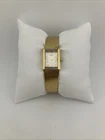 Vtg Seiko Mod Ladies 15mm Watch Gold Tone Tank Diamond Bezel Adjutable -RUNS