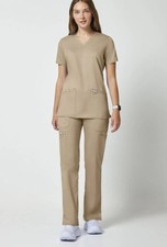 Cherokee Revolution Pockets Women's Short Sleeve Scrub Top WW620 - Khaki - XL
