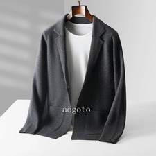 Men's V-neck Knitted Cardigan Autumn Wool Cashmere Jacket Sweater Fashion Coat