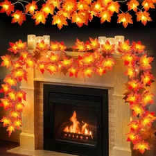 4 Pack Fall Decor Fall Garland with Lights Halloween Fall Decorations for Hom...