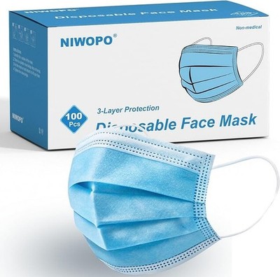 Disposable Face Masks 100 Pack, 3 Ply Breathable with Adjustable Nose Wire & Sof