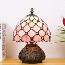 Small Tiffany Lamp Mini Stained Glass Table Lamp Pink Pearl Style Mushroom Ac...