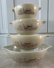 VINTAGE PYREX FOREST FANCIES MUSHROOM CINDERELLA NESTING MIXING BOWLS, SET OF 4