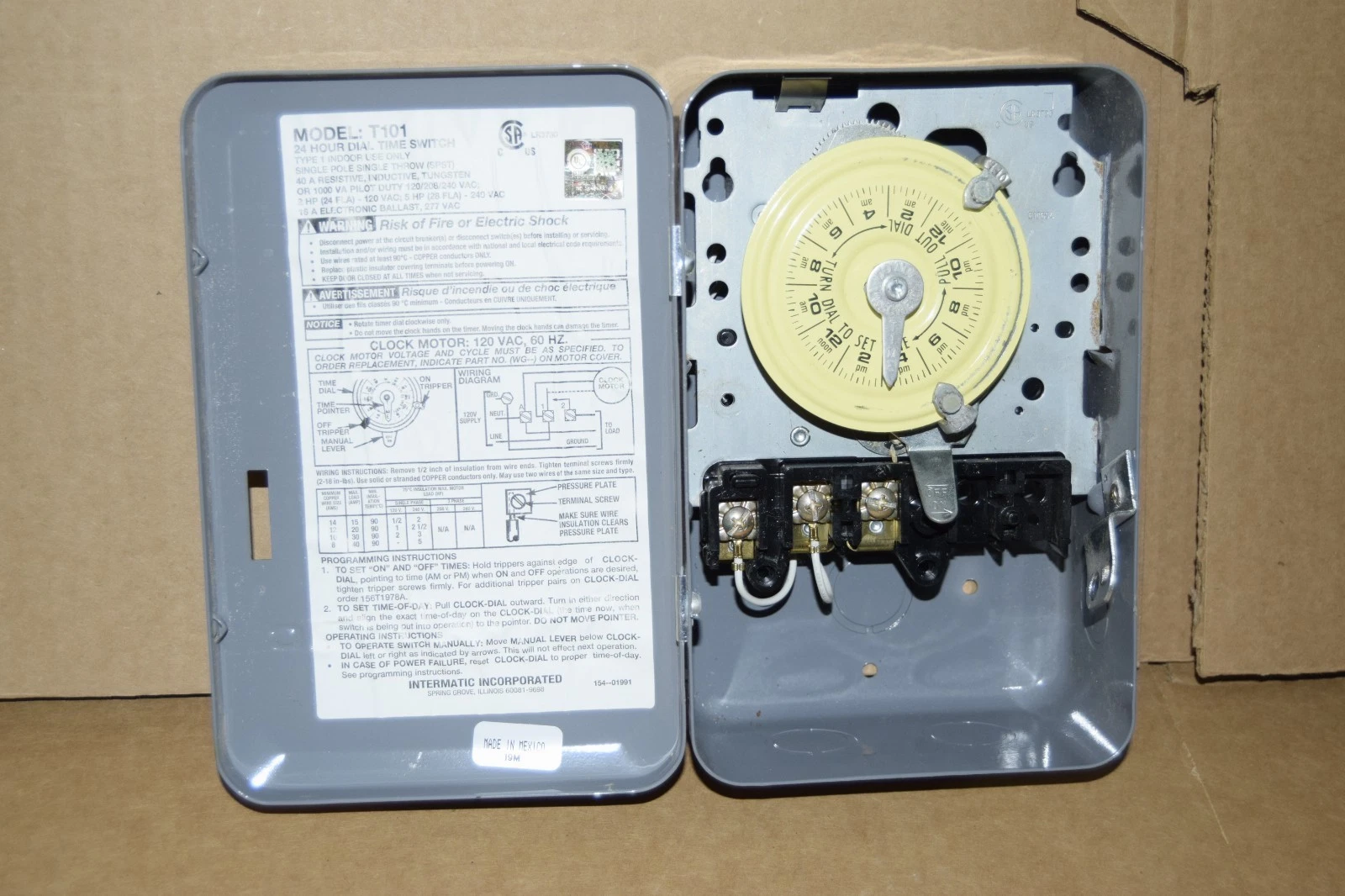 New! Intermatic T101 24-Hour Mechanical Timer Switch 120V-277V 40 Amp
