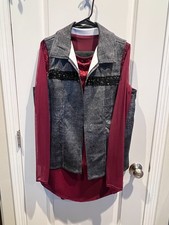Weissman adult XL 3 pc black/burgundy dance costume, shirt, pants, vest, used