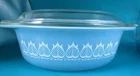 Vintage 1960s PYREX 043 1 1/2 Qt BLUE TULIP Oval Casserole + Glass Lid Ovenware