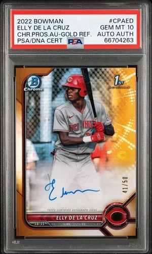 2022 Bowman Chrome Prospects Auto - Elly De La Cruz Gold Refr. /50 PSA 10 #CPAED