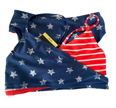 ART CLASS BIKINI swimsuit Girl s M 7-8 Red White Blue STARS & STRIPES NWT