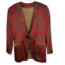 Doncaster 100 Silk Blazer Paisley Print Women  s Size 12 Red/Christmas Party