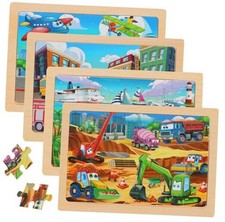 Wooden Puzzles for Kids Ages 4-6, 24 Piece Car Construction Jigsaw Vehicle