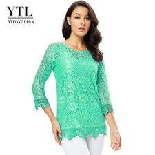 Womens Plus Size Vintage Floral Lace Crochet Tunic Top for Summer Parties and Wo