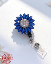 Ascrafter Blue Flower Retractable Badge Holder Alligator Clip Reel
