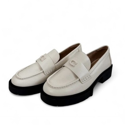 NWOT Coach Cream Leather Leah Chunky Platform Slip On Loafer Women