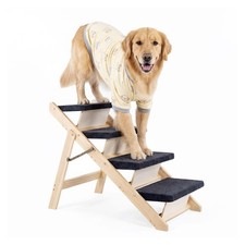 Wood Pet Stairs, 4-Step Dog Stairs for Beds, Couches  Cars, 25" H