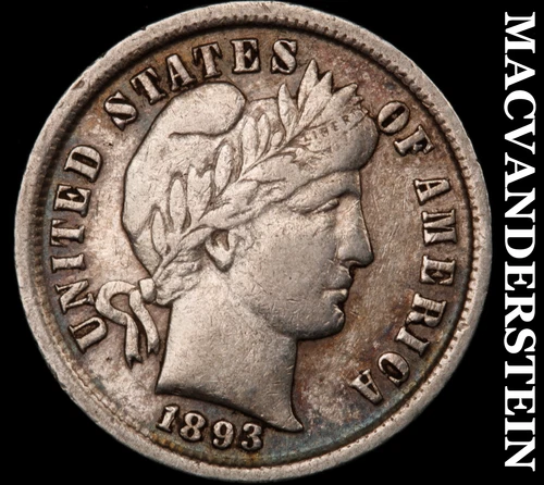 1893 Silver Barber Dime-Very Fine+ Scarce Better Date No Reserve #i4480