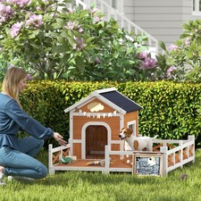 PawHut Outdoor Dog House, Wooden Dog House with Large Porch