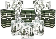 JarThenaAMCS 8Pcs Christmas Forest Paper Gift Bags Watercolor Woodland Tree Deer