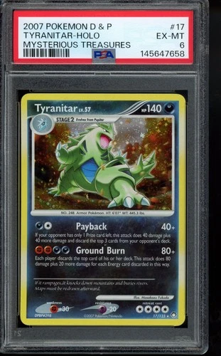 2007 Tyranitar #17 Pokemon Mysterious Treasures Holo PSA 6