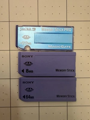 Vintage Sony & SanDisk Memory Stick Lot - 8MB, 64MB, 512MB Long - image 1 of 3