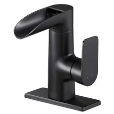 Waterfall Single Handle Single Hole Bathroom Faucet in Matte Black