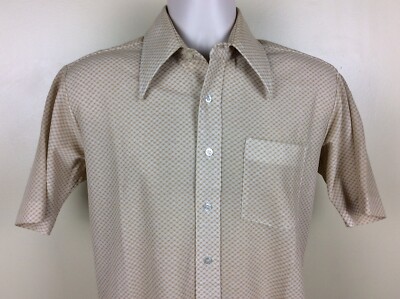 Vtg 70s KMart Polyester Wide Collar Knit Dress Shirt L Short