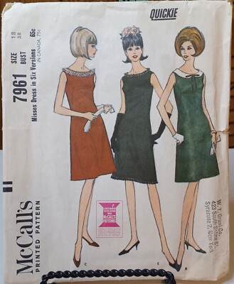 7961 McCalls SEWING Pattern CUT Sz Misses 18 shift dress quickie