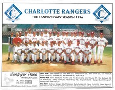 1996 CHARLOTTE RANGERS TEAM PHOTO JUAN GONZALEZ RA DICKEY SCIOSCIA SOSA NEN PENA