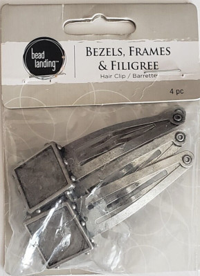 BEAD LANDING Bezels, Frames & Filigree Antique Silver BEZEL TRAY HAIR CLIP - 4pc