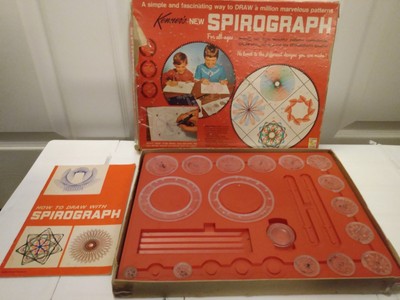 [Incomplete/Very Worn] Vintage 1967 Kenner Spirograph Set Original Red Box/Tray