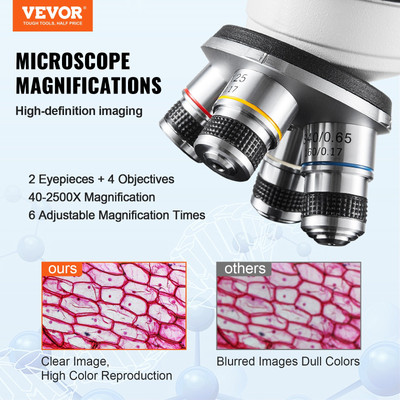 VEVOR Binocular Compound Microscope, 40X-2500X Magnification, Binocular Compound
