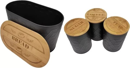 4Piece Airtight Bread Bin Canister with Mug Tree & Roll Holder Storage Organizer - Picture 8 of 41