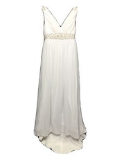 Women's V-Neck White Sleeveless Wedding Dresses Cocktail Evening Prom Gown 