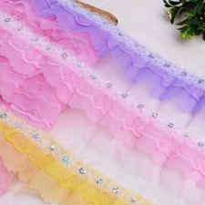 10M Sequin Lace Trim Layered Mesh Sewing Tassel Craft for DIY Dress Curtain New