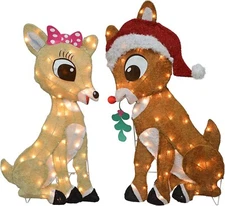32" Rudolph Pre-Lit 2D Rudolph and Clarice Sitting with Mistletoe Christmas Deco