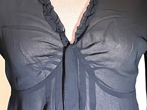 Esprit Black Sheer Top Blouse~UK 10 36 S~Frilly~Gathered Adjustable Long Sleeves - Picture 4 of 21