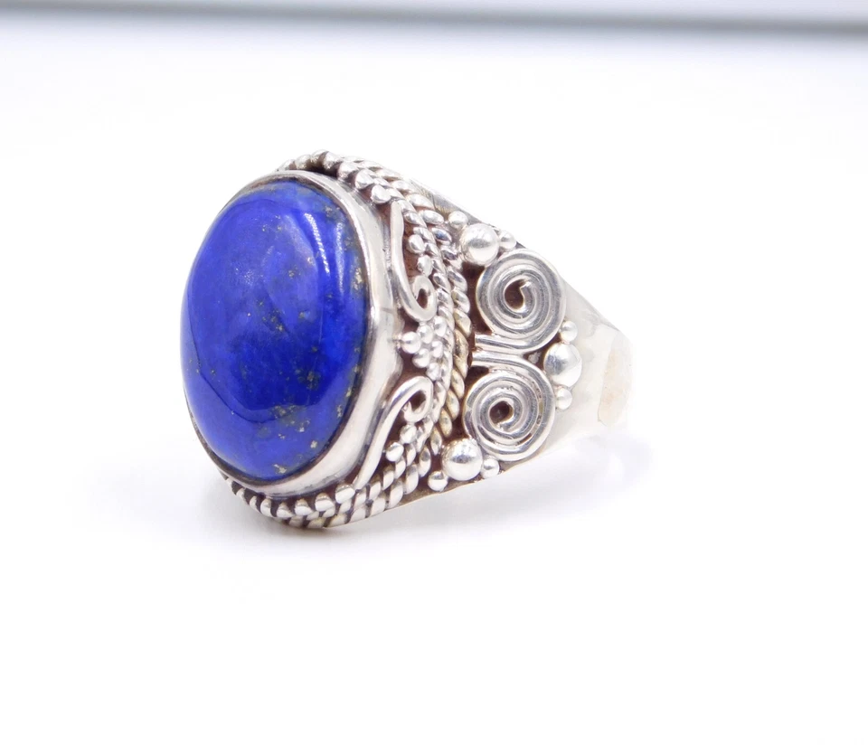 9 GM 925 Argento Sterling Naturale Lapislazzuli Cab Gemma Misura Anello 8.75 " - Immagine 2 di 4