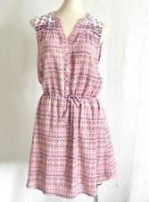 Gap Sleeveless Shirt Dress 1/2 Button Up Drawstring Tie Waist Pockets Size XS