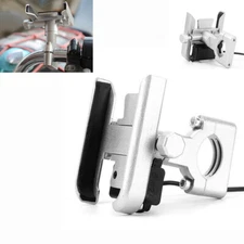 Handlebar Mirror Base Mount Motorcycle Cell Phone Holder USB Charger Accessories