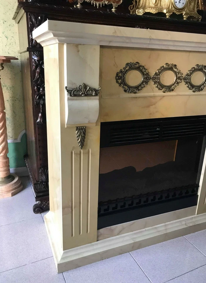 ÉLÉGANTE CHEMINÉE EN BOIS FAUX MARBRE STYLE EMPIRE AVEC CHAUFFAGE - Photo 3/4