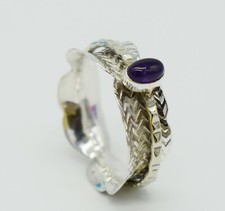 SOLID 925 STERLING SILVER Pretty Designer Spinner AMETHYST Stone Handmade Rings