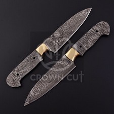 SET OF 02 PCS, HANDMADE DAMASCUS KITCHEN KNIVES FULL TANG KNIVES BLANK BLADES 2