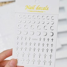 Metall Nagelaufkleber Stern Herz Kette 3D Silber Nail Art Sticker