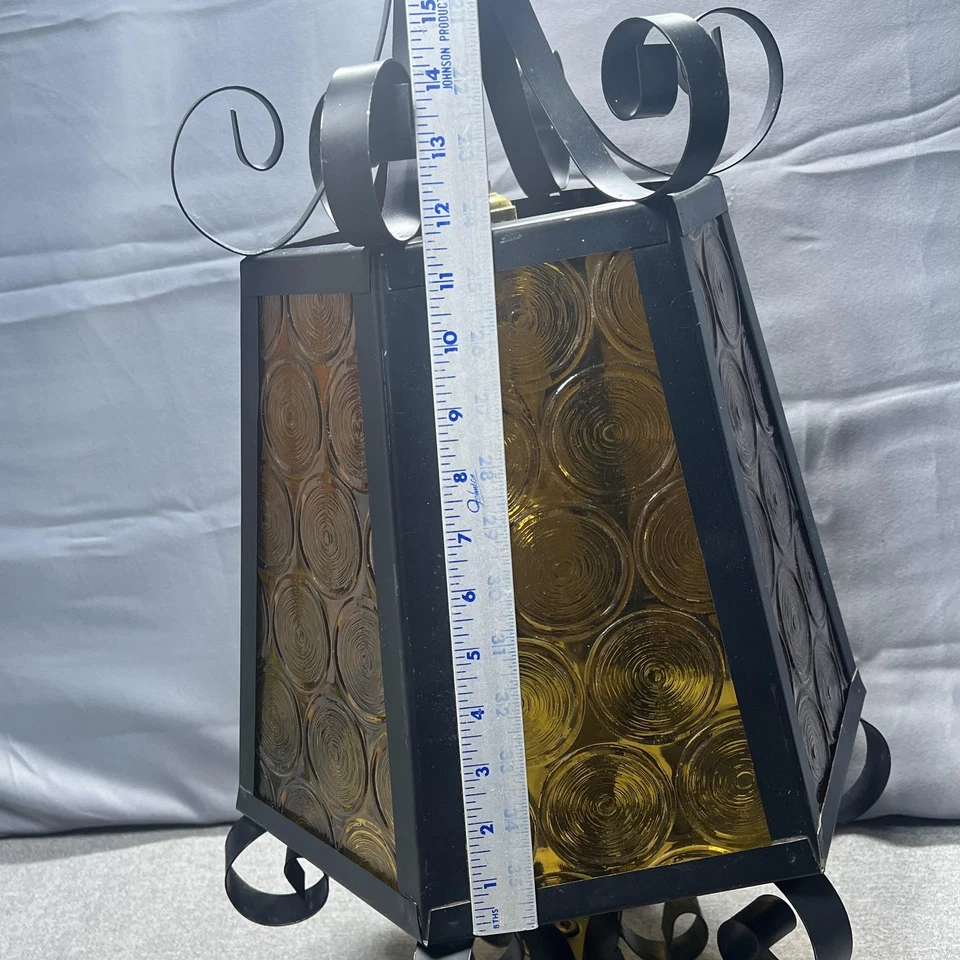 Lámpara Colgante Swag Ámbar De Colección Hierro Forjado Pergamino Luz Española 26" Alto Foto 4 de 4