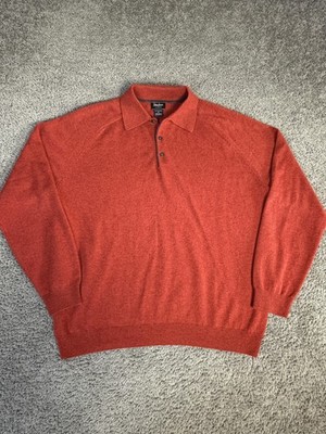 Neiman Marcus Sweater Mens XL Orange Collared Cashmere Tight-Knit Pullover