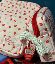 Strawberry Shortcake Quilted Pink Strawberry Print Makeup Bag Set w/ Zipper